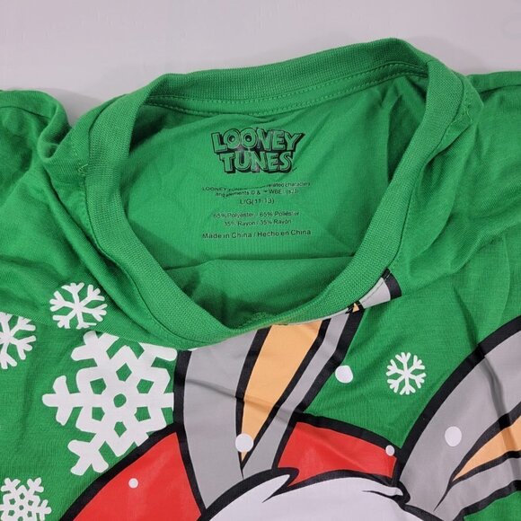 Looney Tunes Bugs Bunny Christmas Print Snowflakes Graphic T-Shirt - Picture 4 of 13